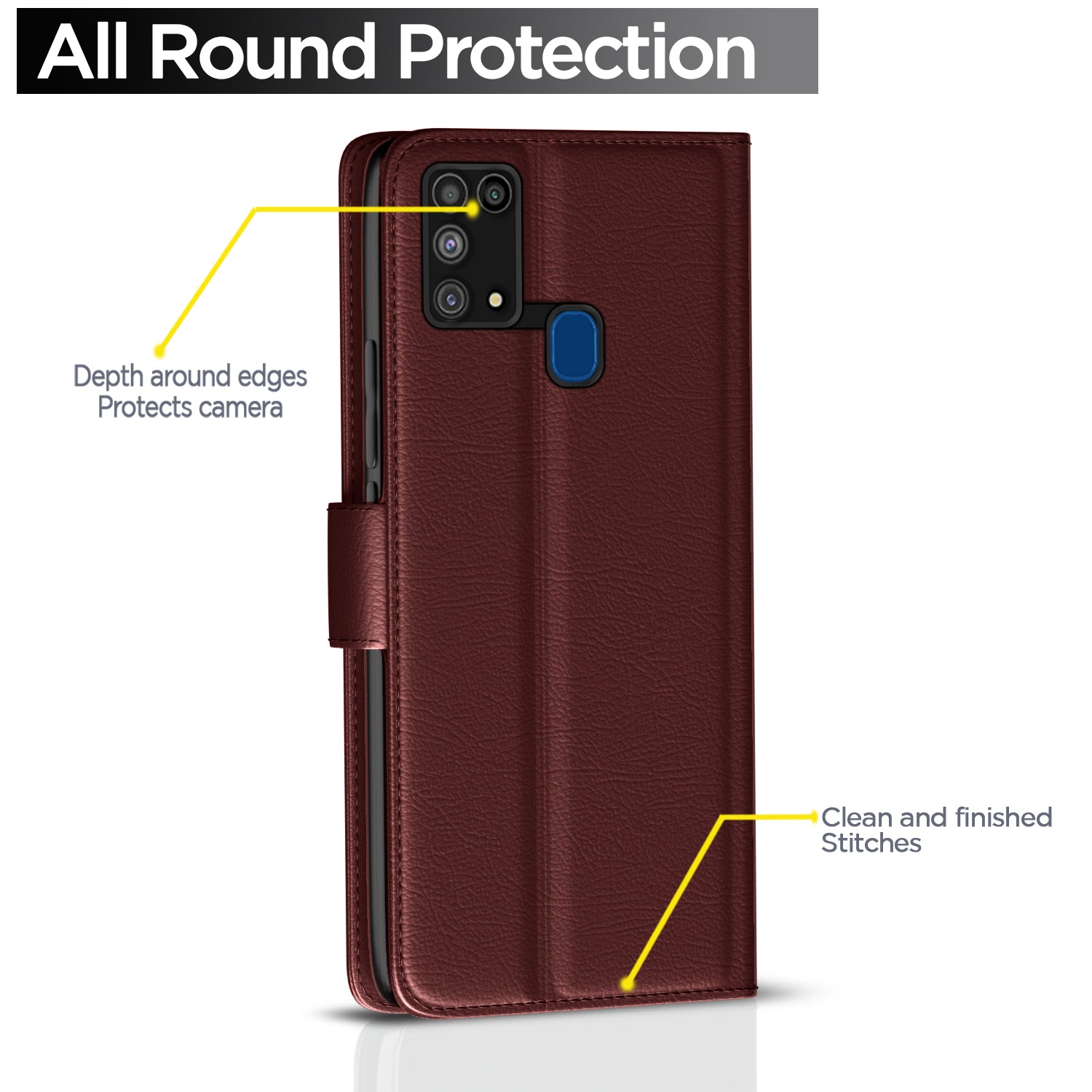 Pikkme Samsung Galaxy M31 / F41 / M31 Prime Button Flip Cover (Brown)