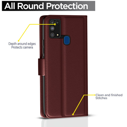 Pikkme Samsung Galaxy M31 / F41 / M31 Prime Button Flip Cover (Brown)