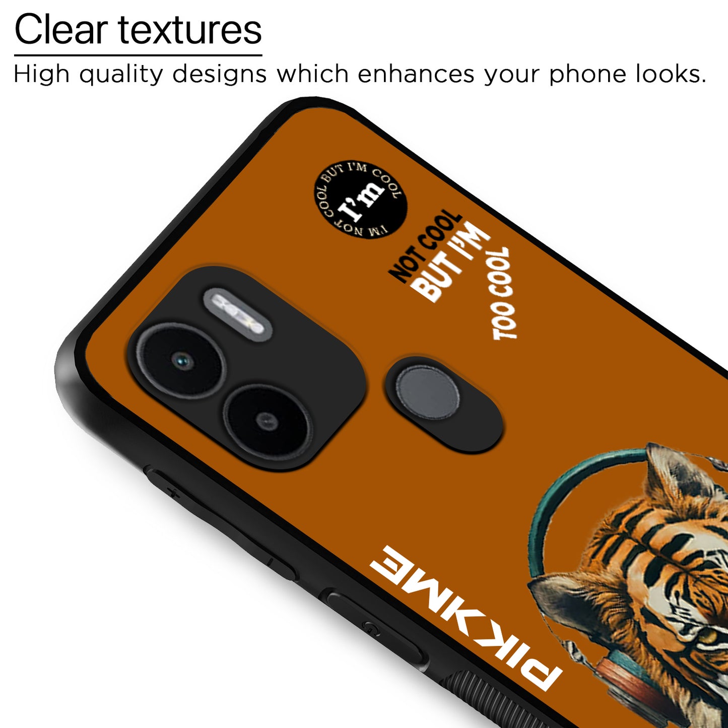 Pikkme Back Cover Pc Tpu + Printed Cool Funky Stylish Brown Tiger Swag Raised Edges Camera Protection |Bumper Case For Redmi A1 Plus (Design 09)