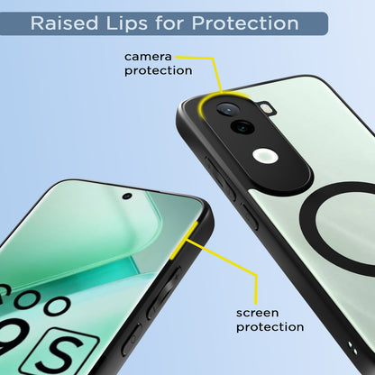 Pikkme Vivo V40e / iQOO Z9s 5G Eagle 2 Mag-Safe Shockproof Hard Transparent Back Cover (Black)