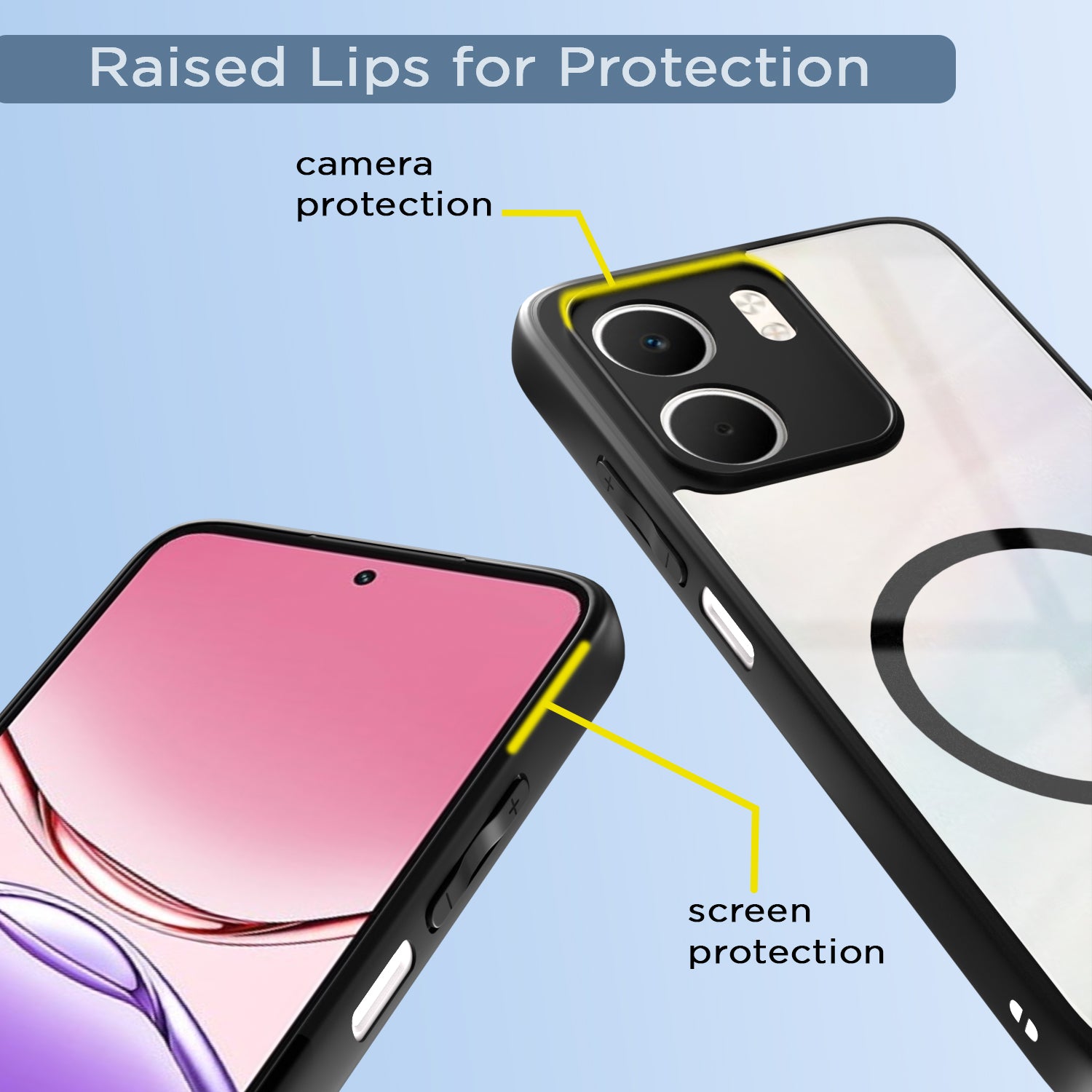 Pikkme Oppo A5x Eagle 2 Mag-Safe Shockproof Hard Transparent Back Cover (Black)