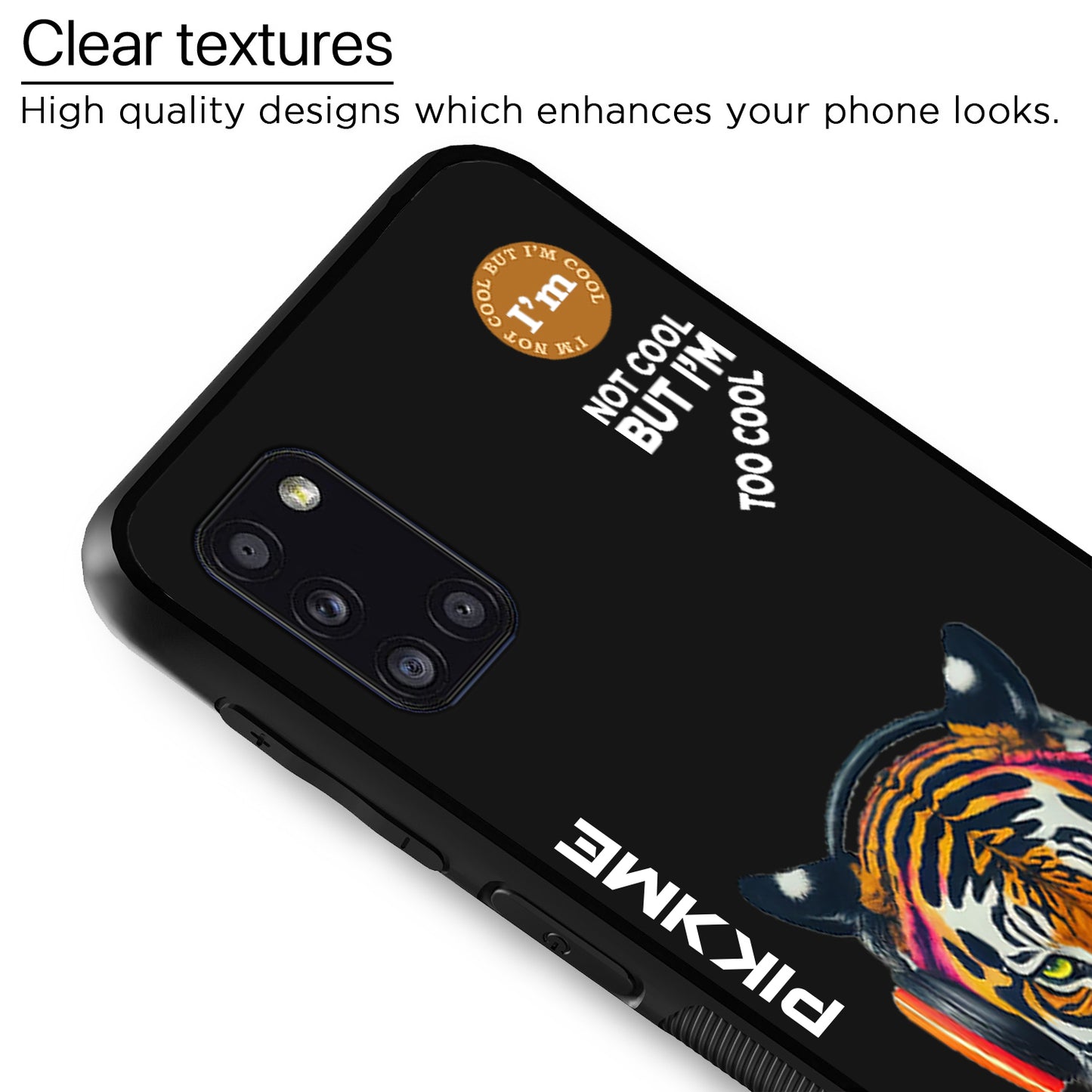 Pikkme Back Cover Pc Tpu + Printed Cool Funky Stylish Black Tiger Swag Raised Edges Camera Protection |Bumper Case For Samsung Galaxy A31 (Design 06)