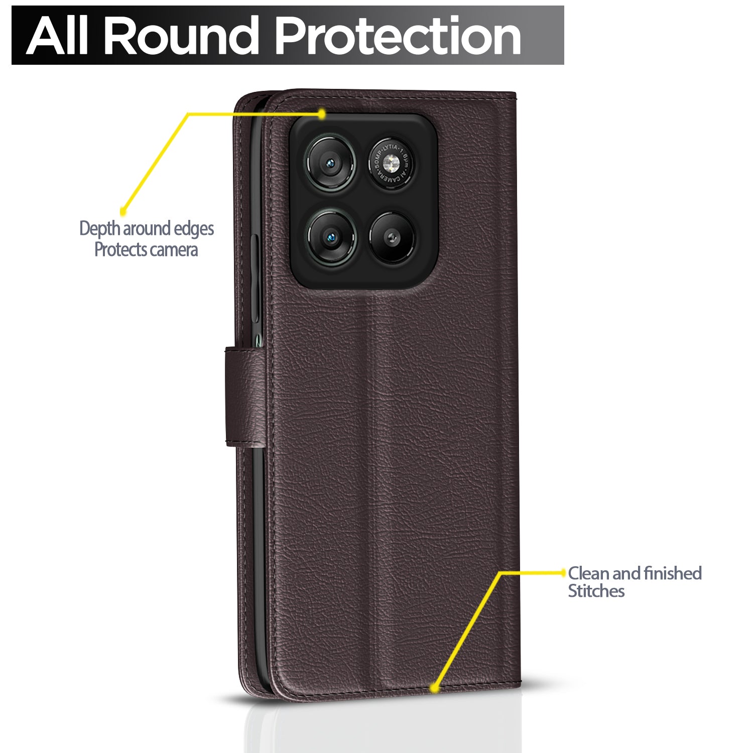 Pikkme Motorola Moto G67 Power 5G / G57 Power 5G Premium Leather Finish Vintage Flip Cover (Coffee)