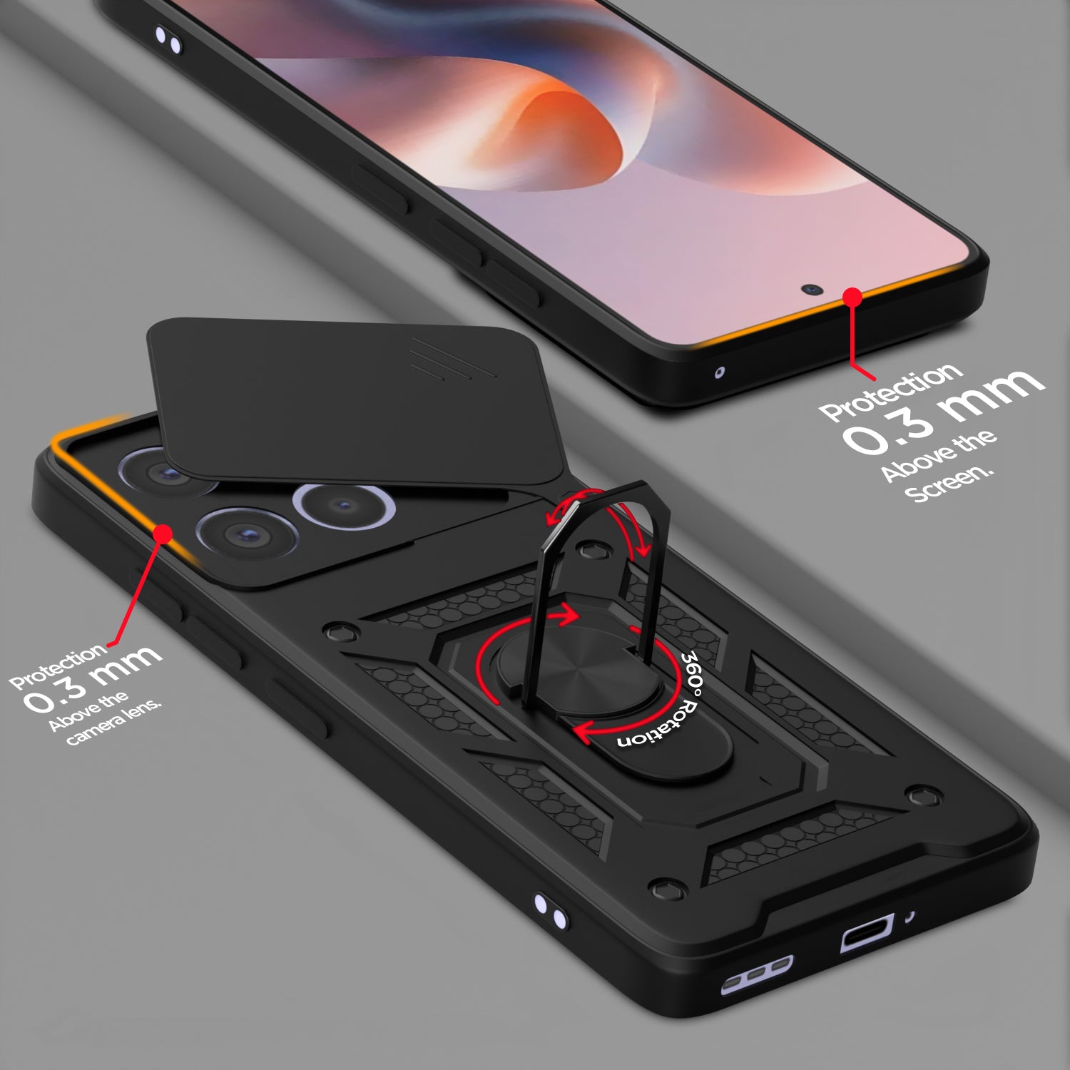 Pikkme Motorola Moto G86 Power 5G Sliding Camera Shield & Stand D10 Tough Armor Back Cover (Black)