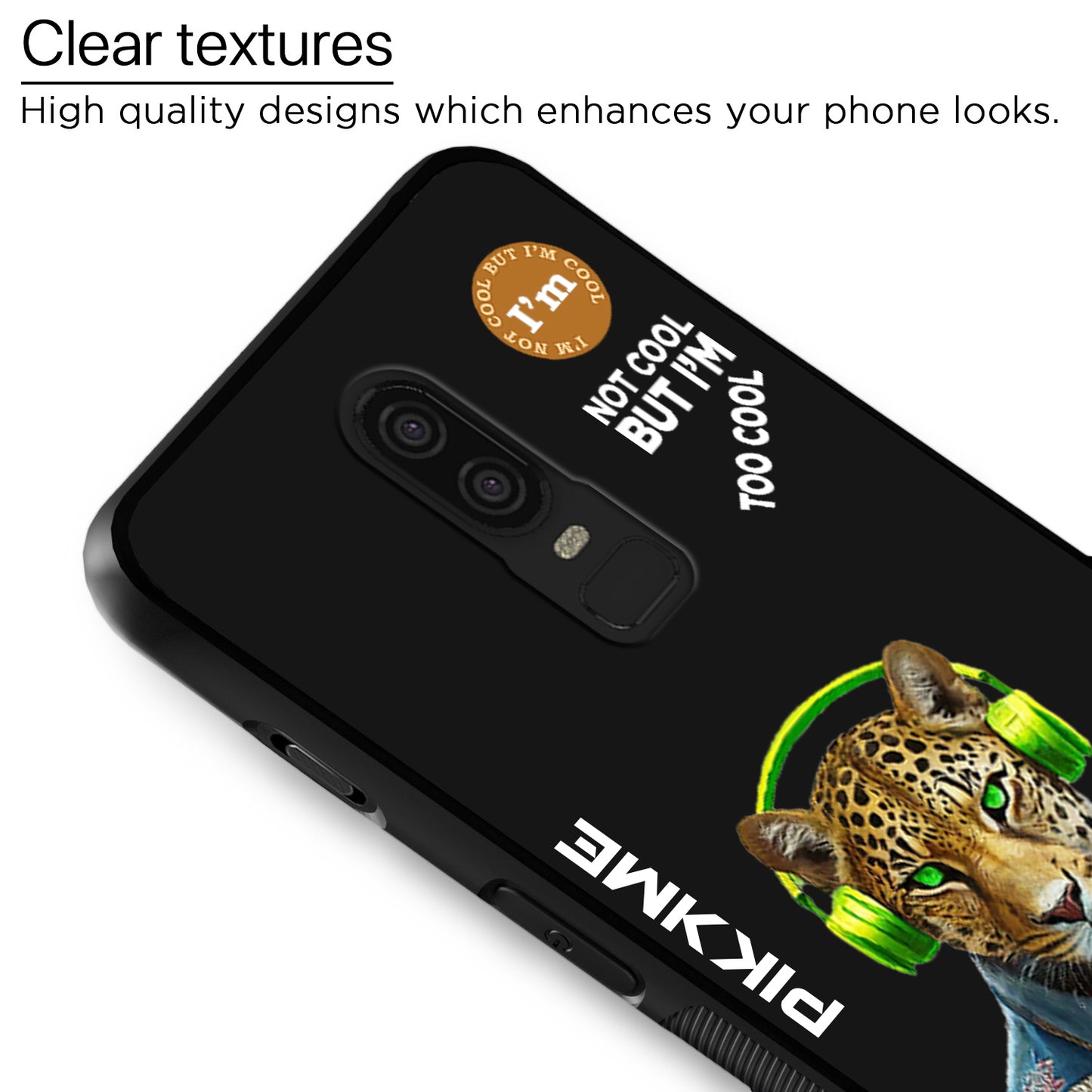 Pikkme Back Cover Pc Tpu + Printed Cool Funky Stylish Black Leopard Swag Raised Edges Camera Protection |Bumper Case For OnePlus 6 (Design 03)