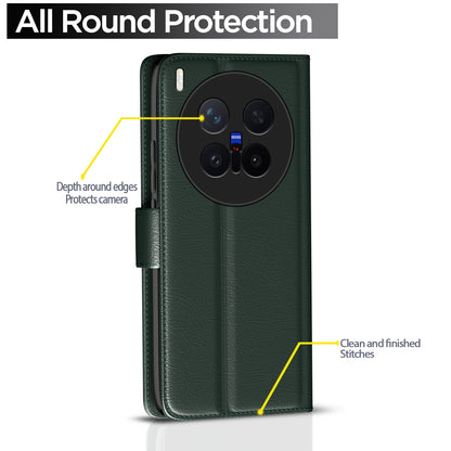 Pikkme Vivo X300 Pro 5G Premium Leather Finish Vintage Flip Cover (Green)