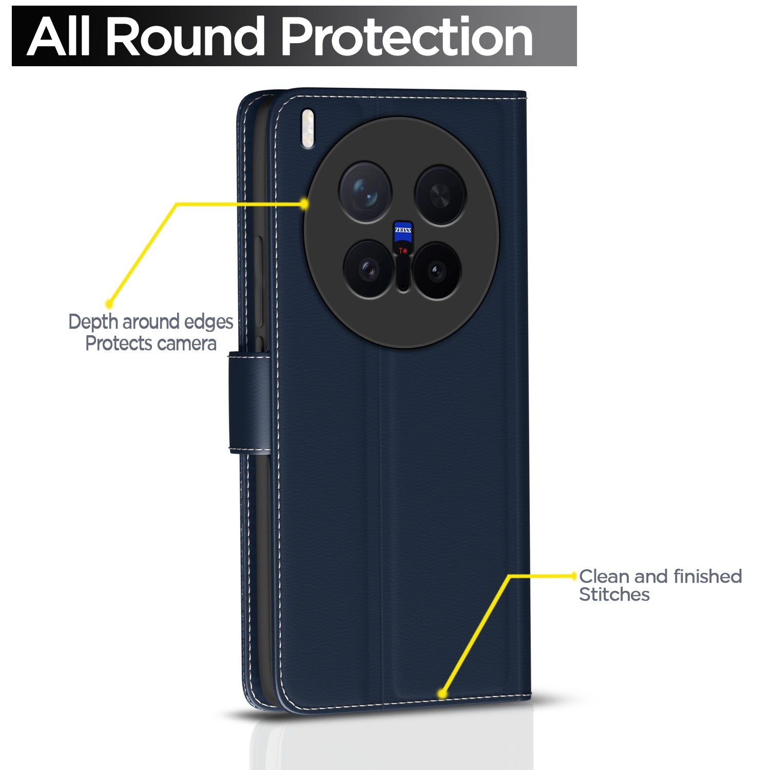 Pikkme Vivo X300 Pro 5G Double Contrast Leather Finish Flip Cover (Blue)