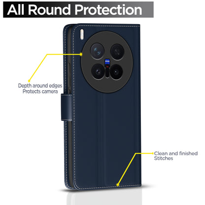 Pikkme Vivo X300 Pro 5G Double Contrast Leather Finish Flip Cover (Blue)