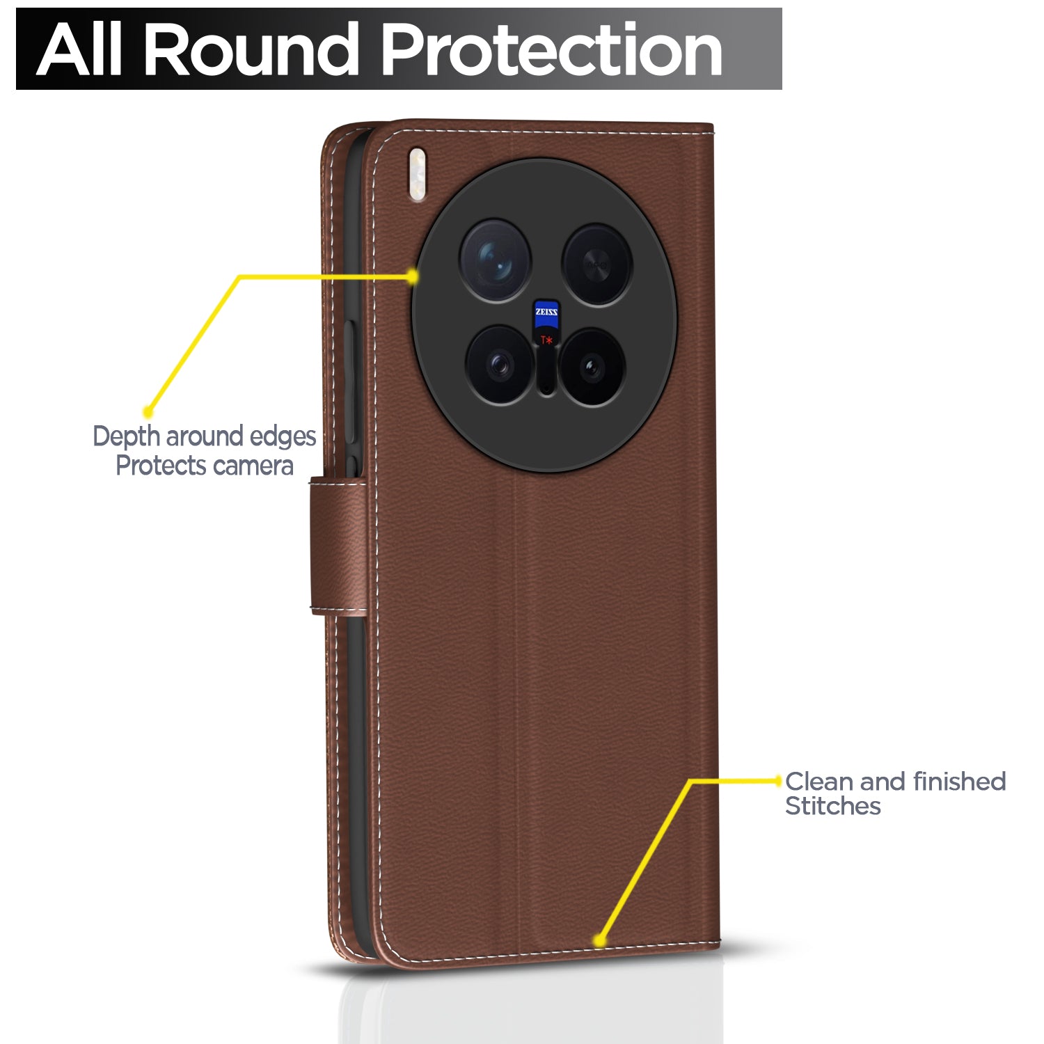 Pikkme Vivo X300 Pro 5G Double Contrast Leather Finish Flip Cover (Tan)
