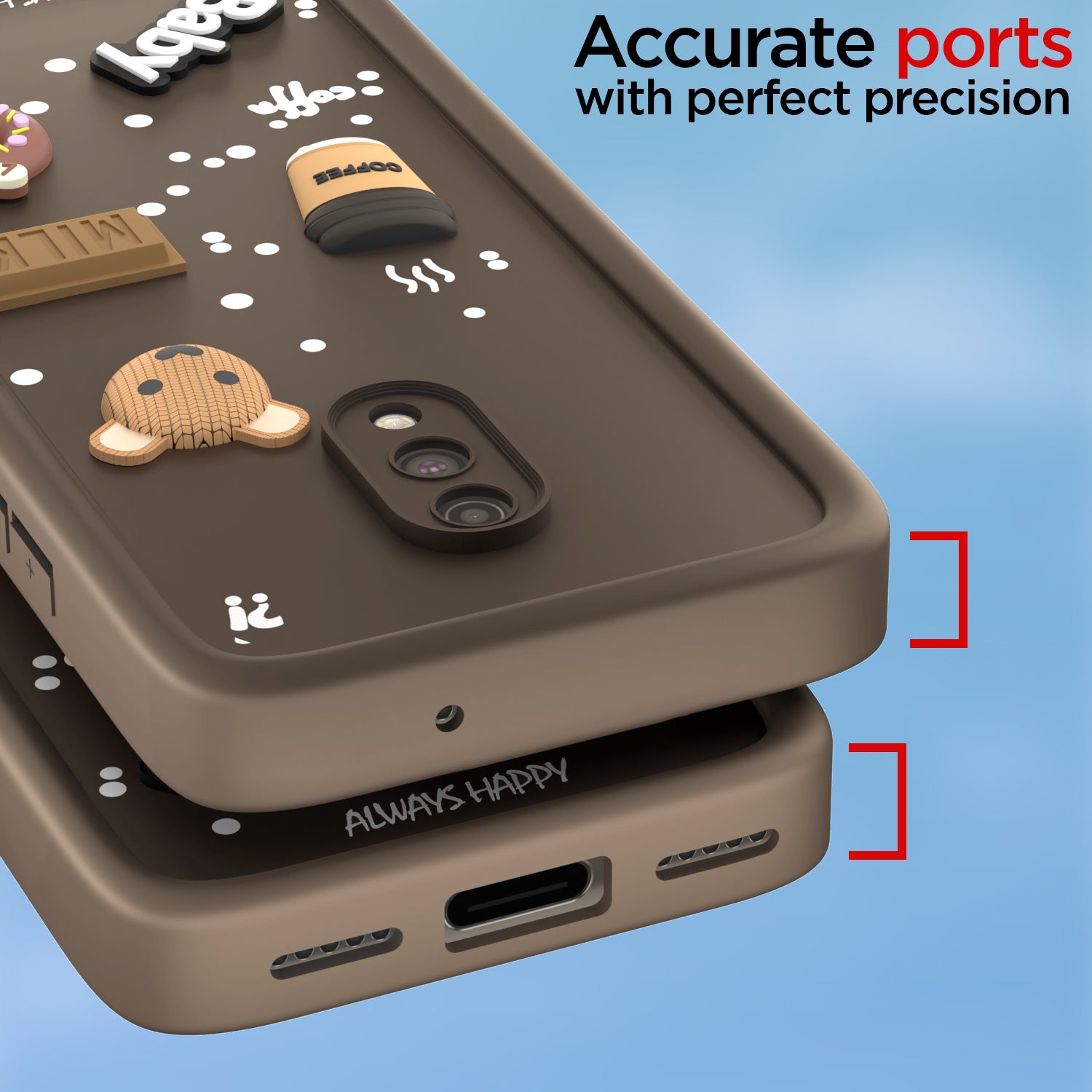 Pikkme One Plus 7 Cute Fun Cartoon 3D Bear Coffee Back Cover (Brown)