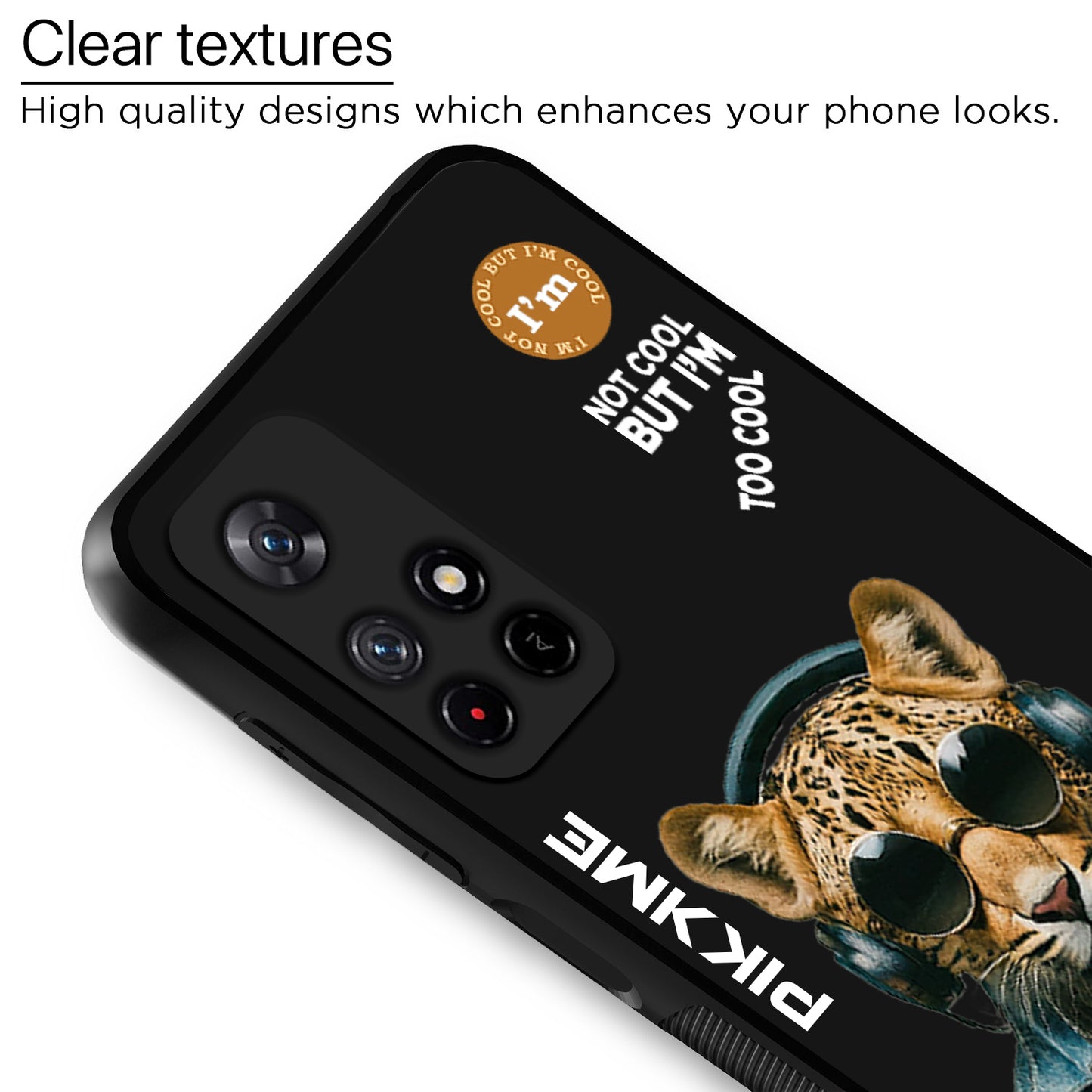 Pikkme Back Cover Pc Tpu + Printed Cool Funky Stylish Black Leopard Swag Raised Edges Camera Protection |Bumper Case For Redmi Note 11T (Design 04)