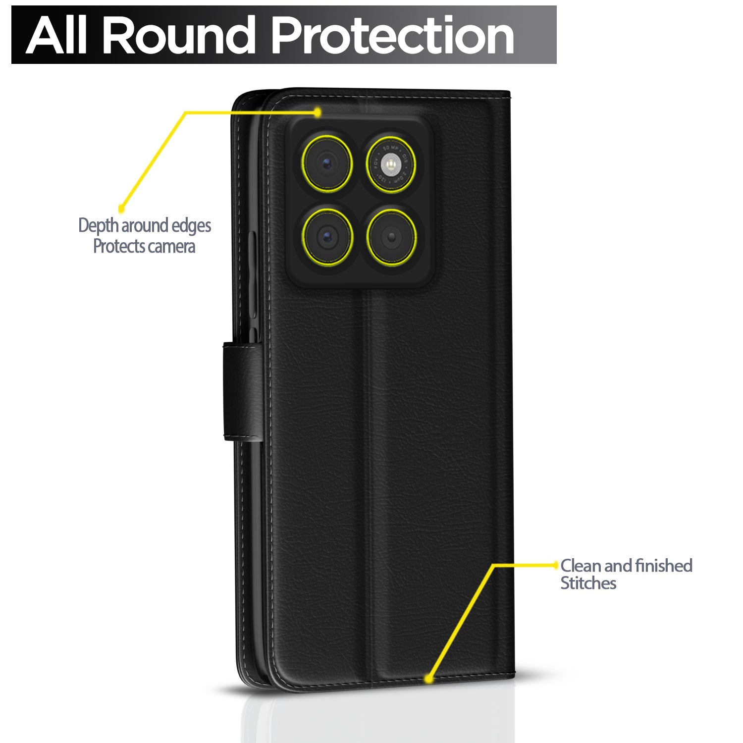 Pikkme Motorola Moto Edge 70 5G Premium Leather Finish Vintage Flip Cover (Black)