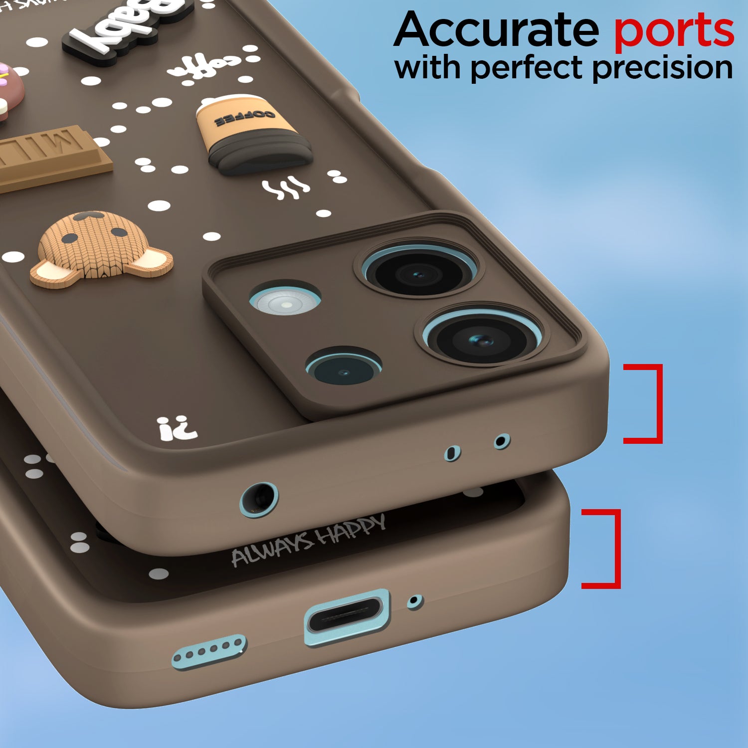 Pikkme Redmi Note 13 5G Cute Fun Cartoon 3D Bear Coffee Back Cover (Brown)