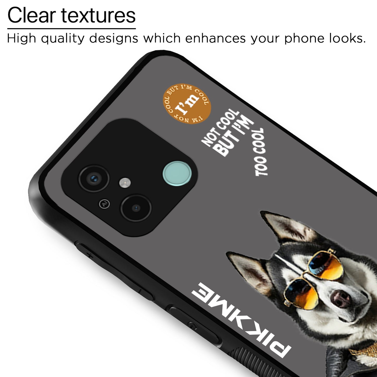 Pikkme Back Cover Pc Tpu + Printed Cool Funky Stylish Grey Dog Swag Raised Edges Camera Protection |Bumper Case For Redmi 12C (Design 02)