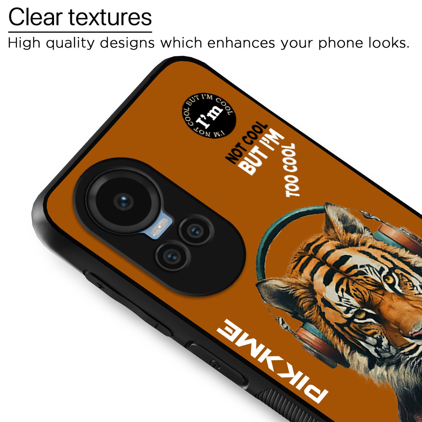 Pikkme Back Cover Pc Tpu + Printed Cool Funky Stylish Brown Tiger Swag Raised Edges Camera Protection |Bumper Case For Oppo Reno 10 5G (Design 09)