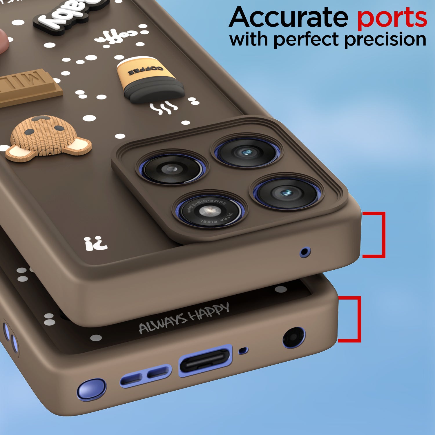 Pikkme Motorola Moto Edge 60 Stylus 5G Cute Fun Cartoon 3D Bear Coffee Back Cover (Brown)