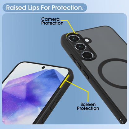 Pikkme Samsung Galaxy A55 5G Eagle 2 Mag-Safe Smoke Shockproof Hard Transparent Back Cover (Black)