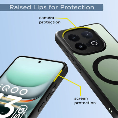 Pikkme iQOO 13 5G Eagle 2 Mag-Safe Shockproof Hard Transparent Back Cover (Black)