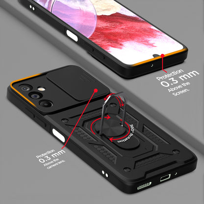 Pikkme Samsung Galaxy M16 5G Sliding Camera Shield & Stand D10 Tough Armor Back Cover (Black)