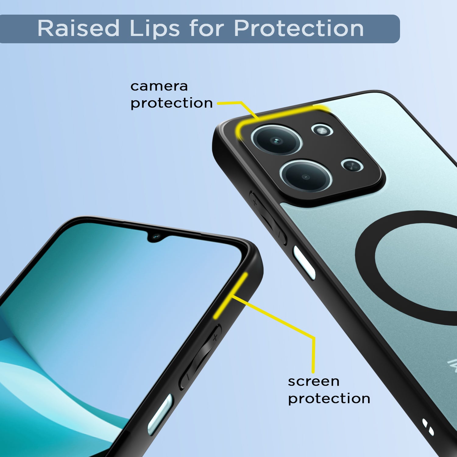 Pikkme Redmi 15c 5G Eagle 2 Mag-Safe Shockproof Hard Transparent Back Cover (Black)