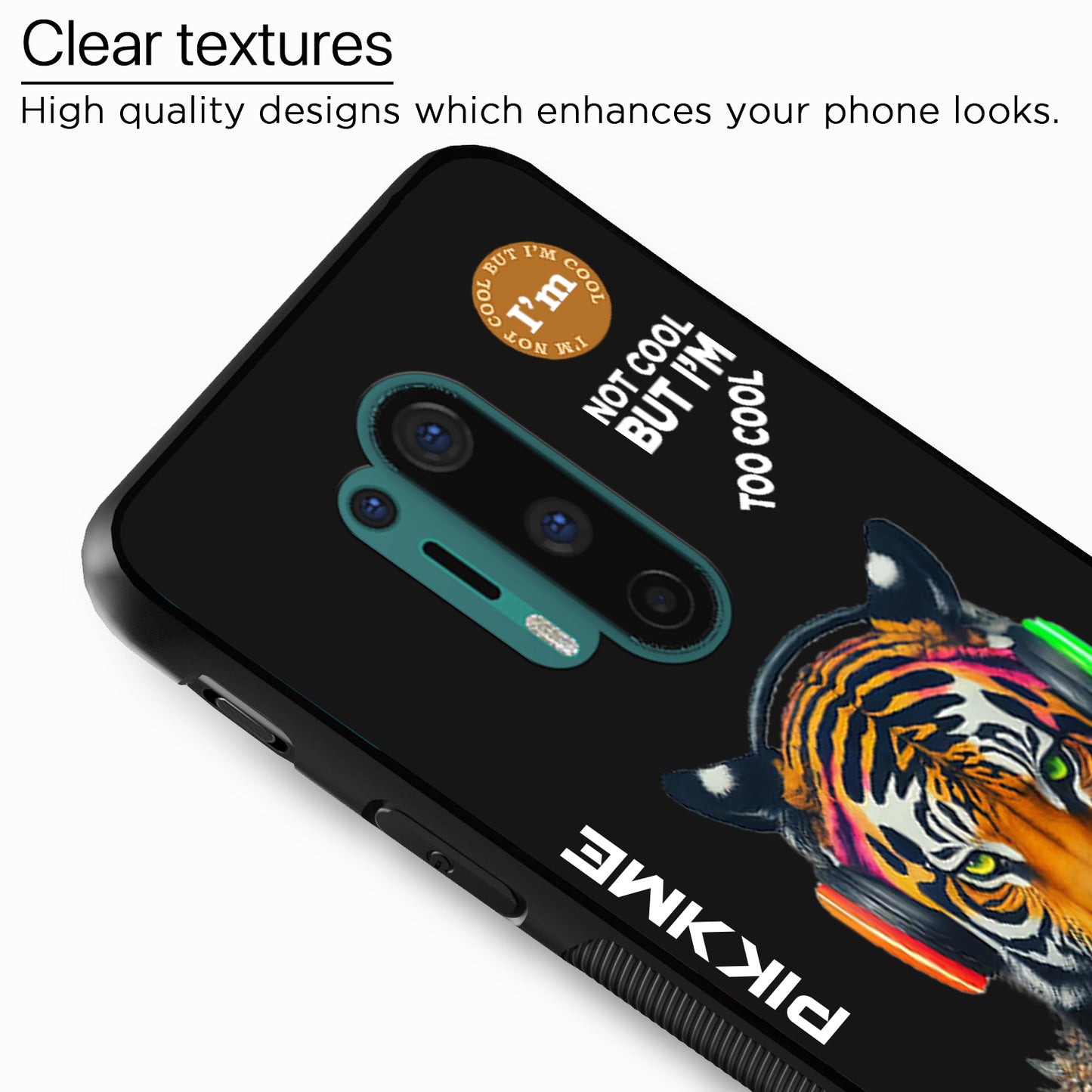 Pikkme Back Cover Pc Tpu + Printed Cool Funky Stylish Black Tiger Swag Raised Edges Camera Protection |Bumper Case For OnePlus 8 Pro (Design 06)