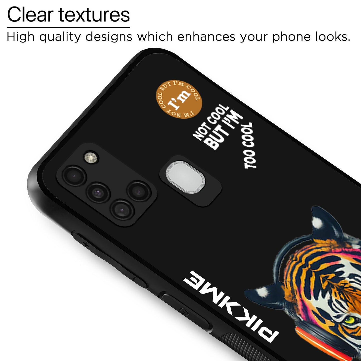 Pikkme Back Cover Pc Tpu + Printed Cool Funky Stylish Black Tiger Swag Raised Edges Camera Protection |Bumper Case For Samsung Galaxy A21S (Design 06)