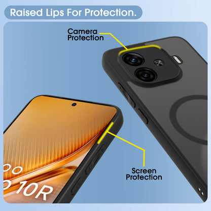 Pikkme iQOO Neo 10R 5G / iQOO Z9 Turbo 5G / Vivo Y200 GT 5G Eagle 2 Mag-Safe Smoke Shockproof Hard Transparent Back Cover (Black)