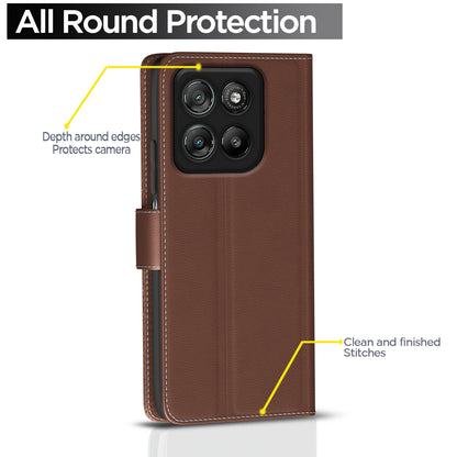 Pikkme Motorola Moto G67 Power 5G / G57 Power 5G Double Contrast Leather Finish Flip Cover (Tan)