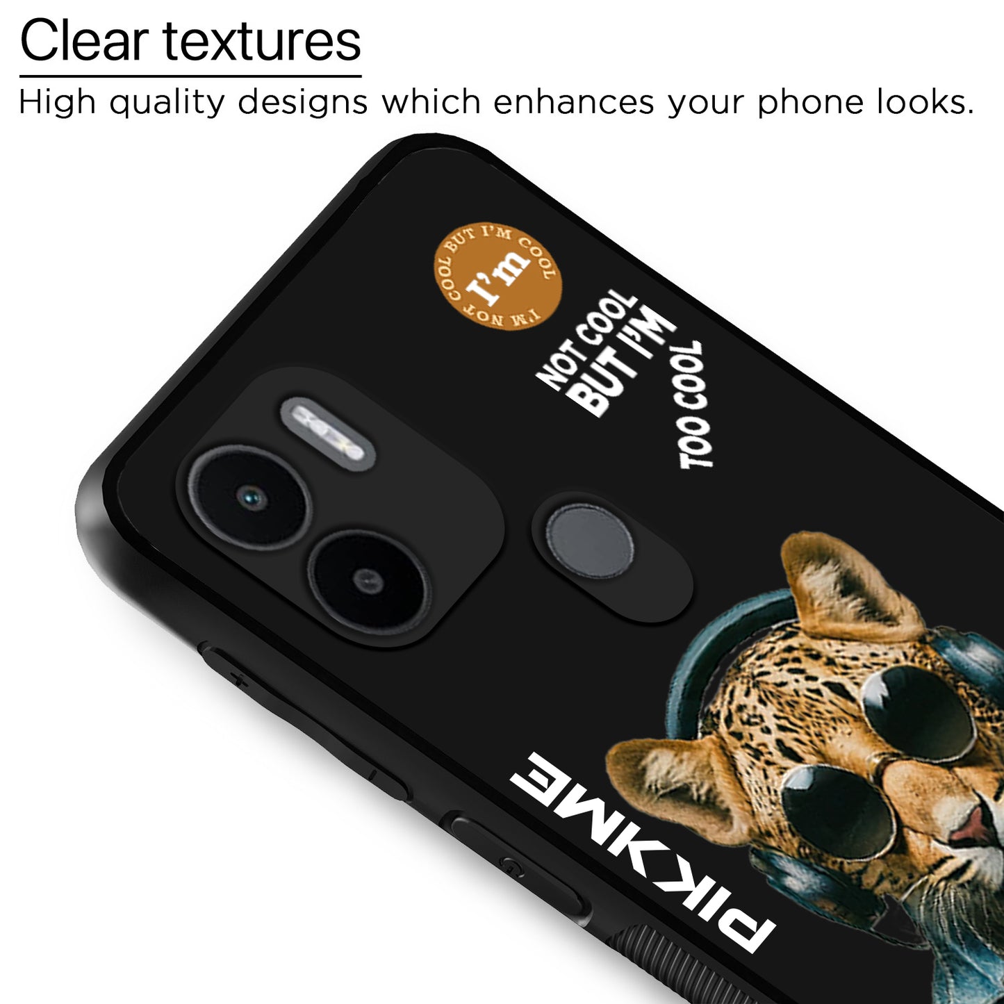 Pikkme Back Cover Pc Tpu + Printed Cool Funky Stylish Black Leopard Swag Raised Edges Camera Protection |Bumper Case For Redmi A1 Plus (Design 04)