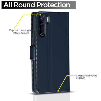 Pikkme Oppo F15 Double Contrast Leather Finish Flip Cover (Blue)
