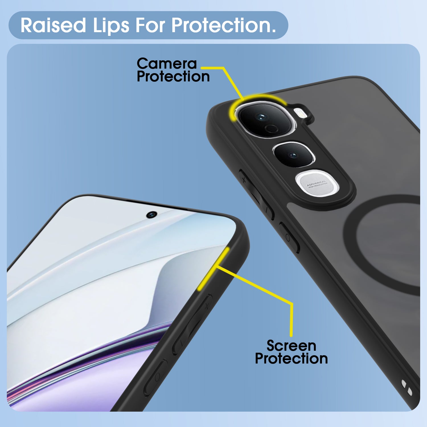 Pikkme Vivo Y400 5G Eagle 2 Mag-Safe Smoke Shockproof Hard Transparent Back Cover (Black)