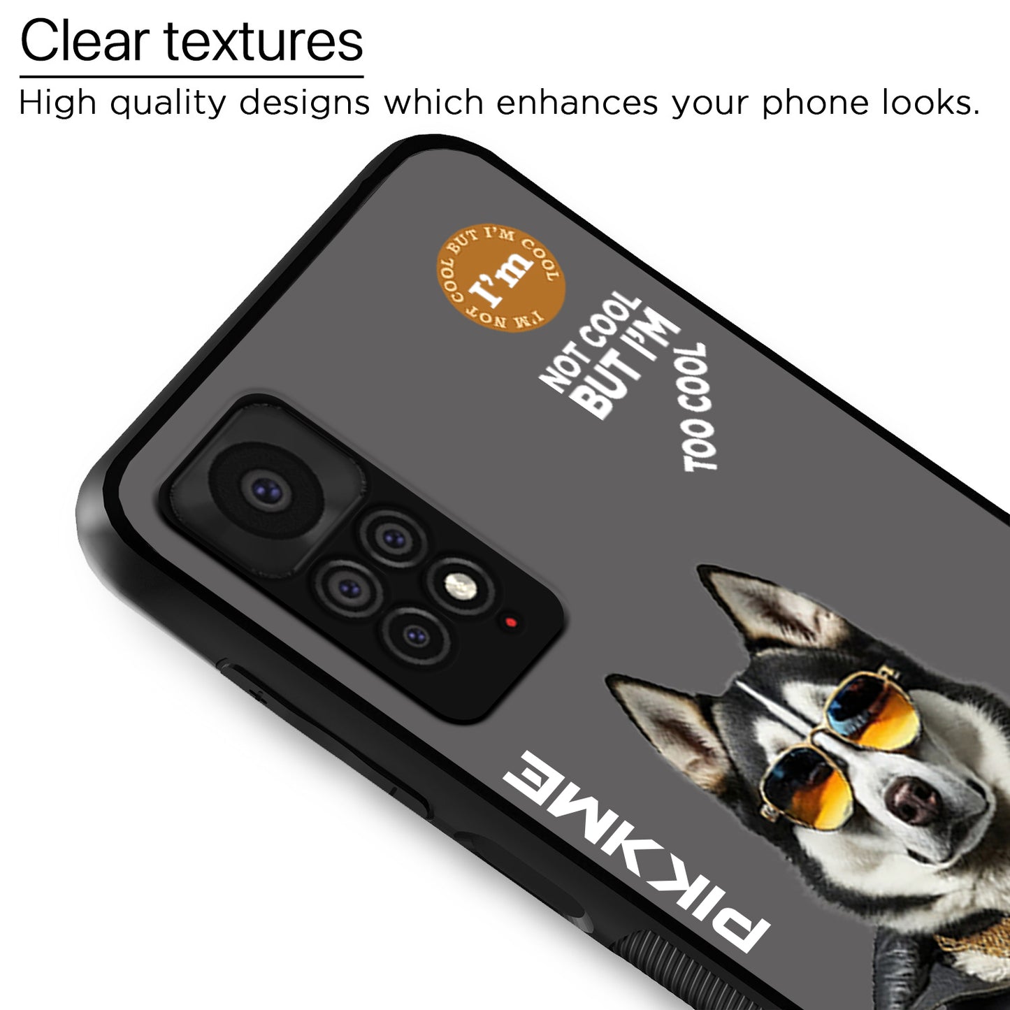 Pikkme Back Cover Pc Tpu + Printed Cool Funky Stylish Grey Dog Swag Raised Edges Camera Protection |Bumper Case For Redmi Note 11 Pro (Design 02)