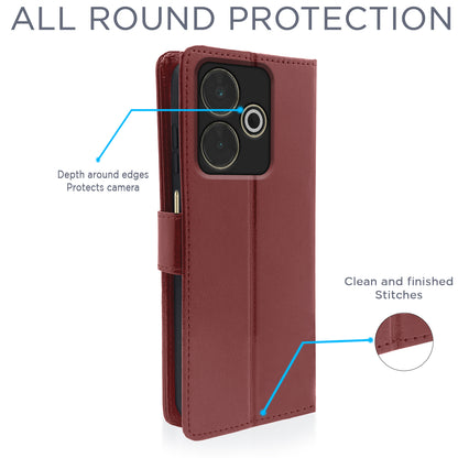 Pikkme Redmi 13 5G Vintage Flip Cover (Brown)