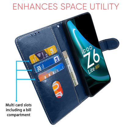 Pikkme iQOO Z6 Lite 5G Flip Case Contrast Leather Finish (Blue)