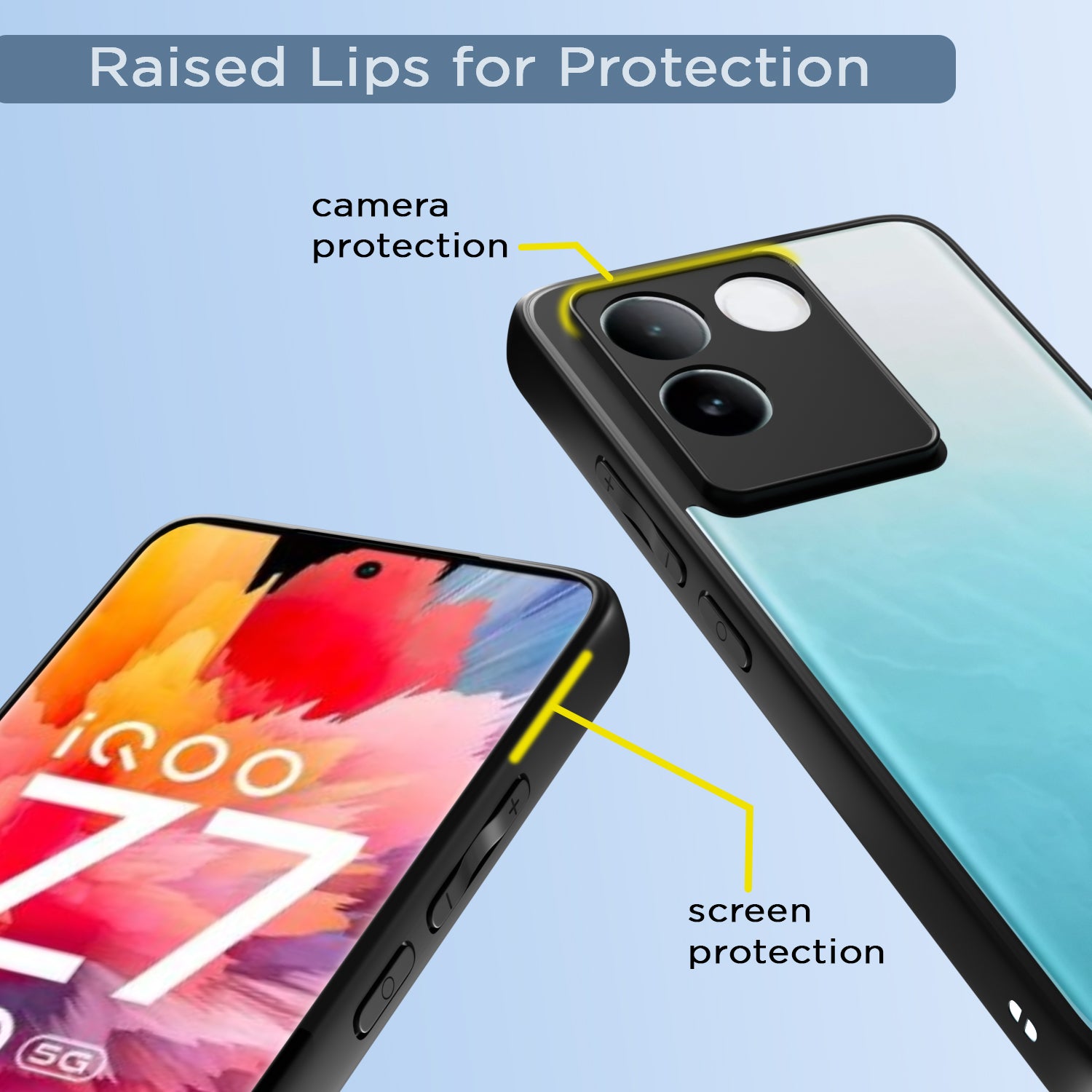 Pikkme iQOO Z7 Pro 5G / Vivo T2 Pro 5G Eagle 2 Shockproof Crystal Clear Sleek Hybrid Armor Back cover (Black)
