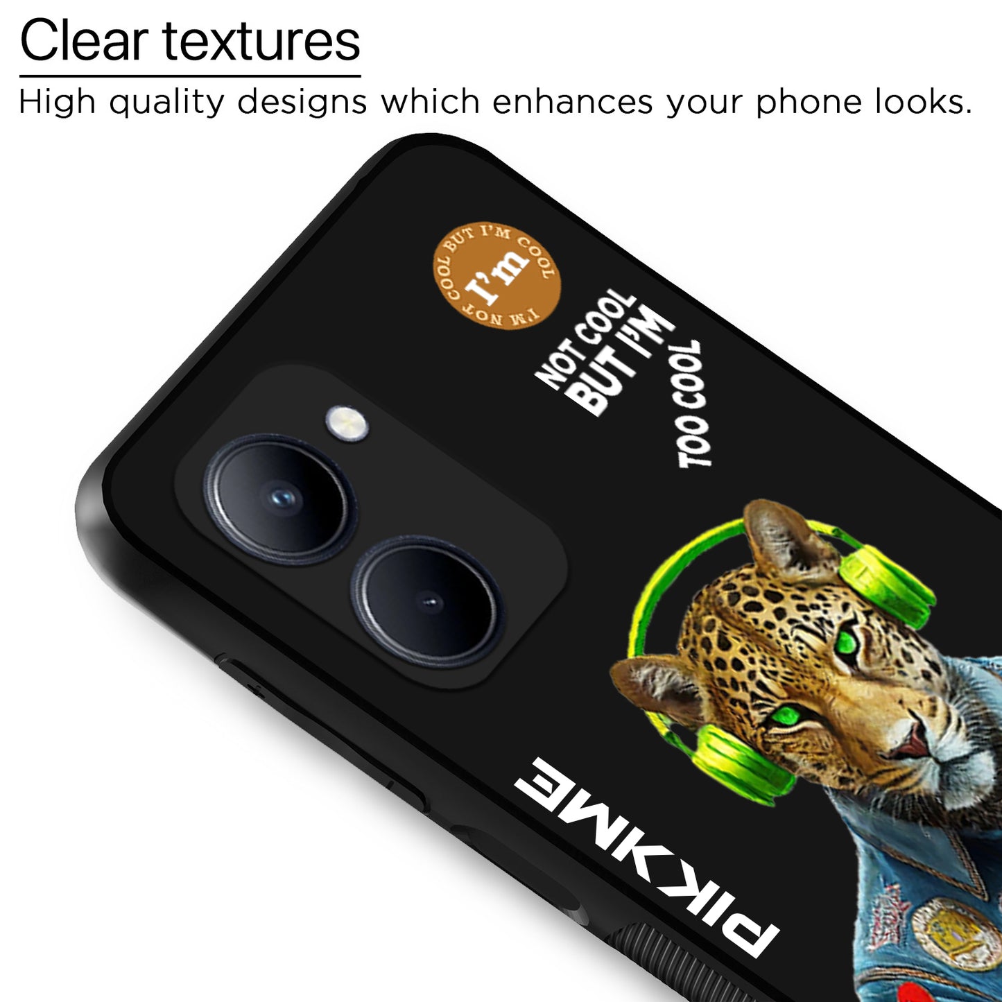 Pikkme Back Cover Pc Tpu + Printed Cool Funky Stylish Black Leopard Swag Raised Edges Camera Protection |Bumper Case For Realme C33 (Design 03)