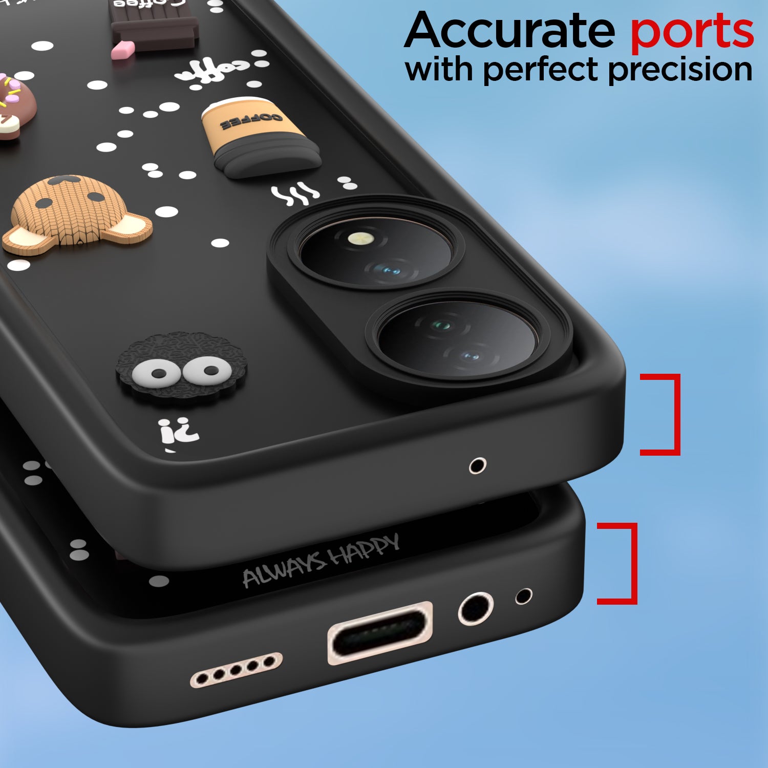 Pikkme Vivo Y100 5G Cute Fun Cartoon 3D Bear Coffee Back Cover (Black)