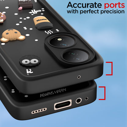 Pikkme Vivo Y100 5G Cute Fun Cartoon 3D Bear Coffee Back Cover (Black)