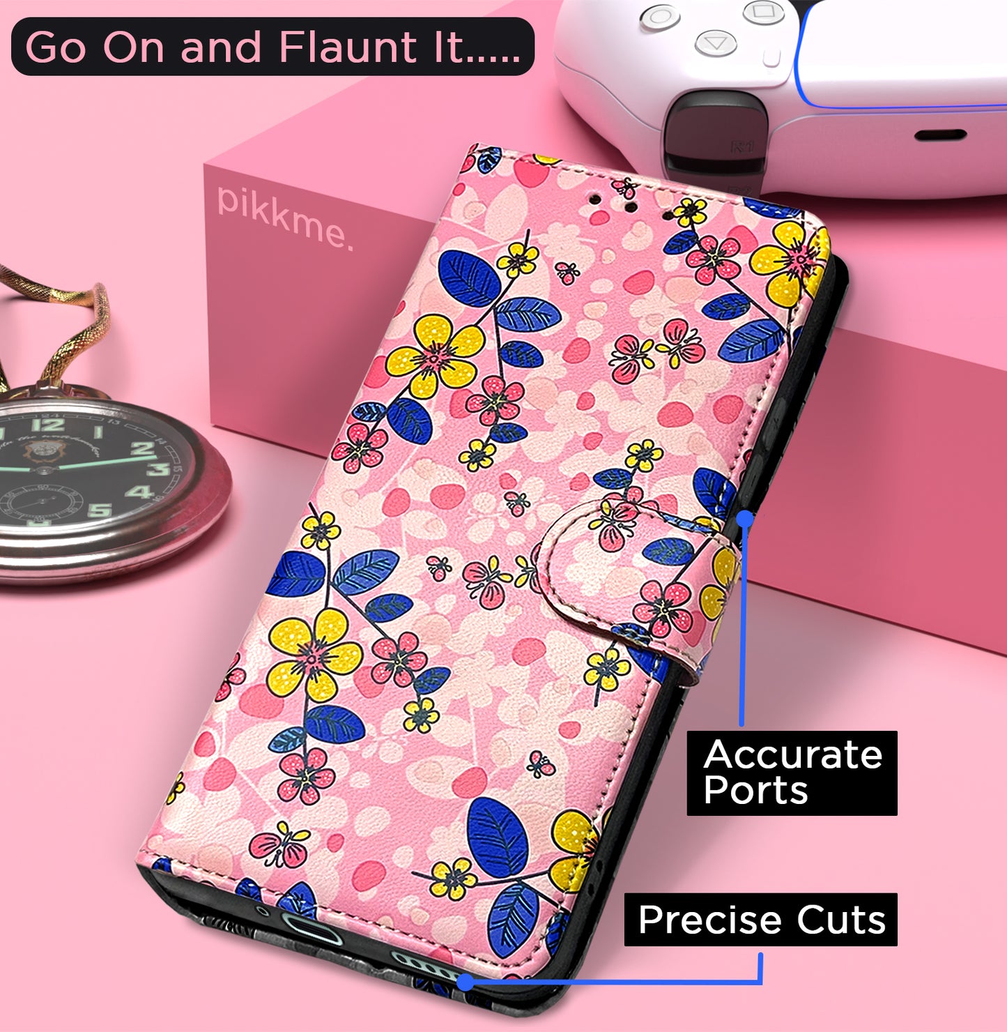 Pikkme Vivo V40 5G Flower Flip Cover (Pink)