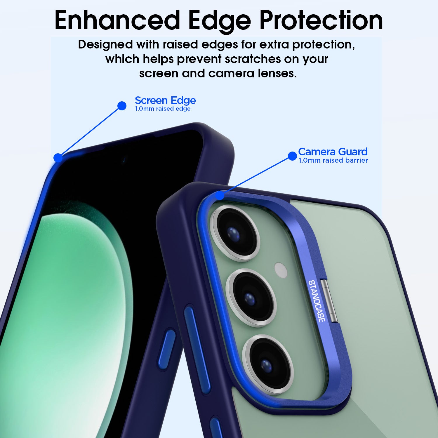Pikkme Samsung Galaxy S23 FE 5G Bracket Stand Case with Camera Protection Rings Bumper case (Blue)