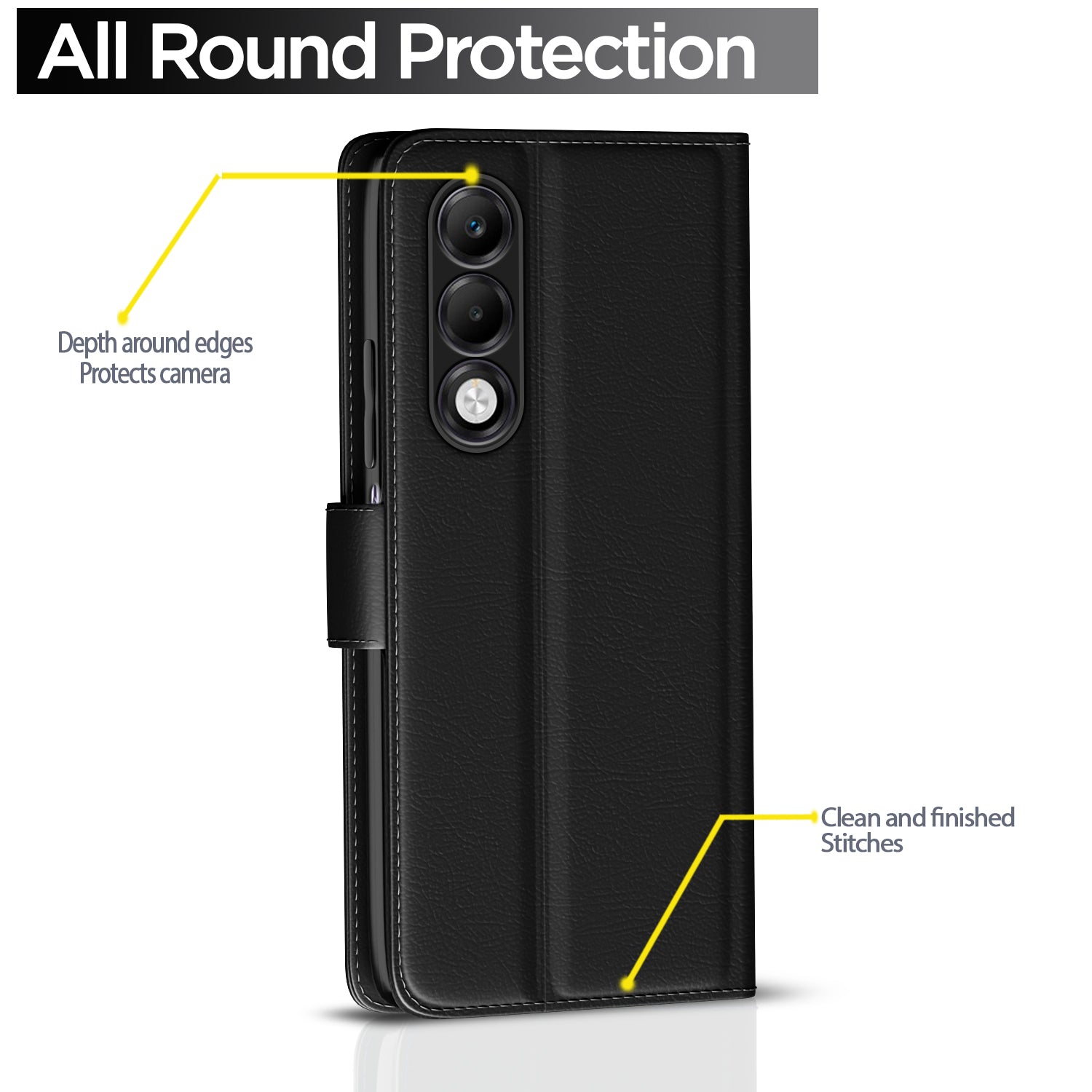 Pikkme Oppo K13x 5G  Premium Leather Finish Vintage Flip Cover (Black)