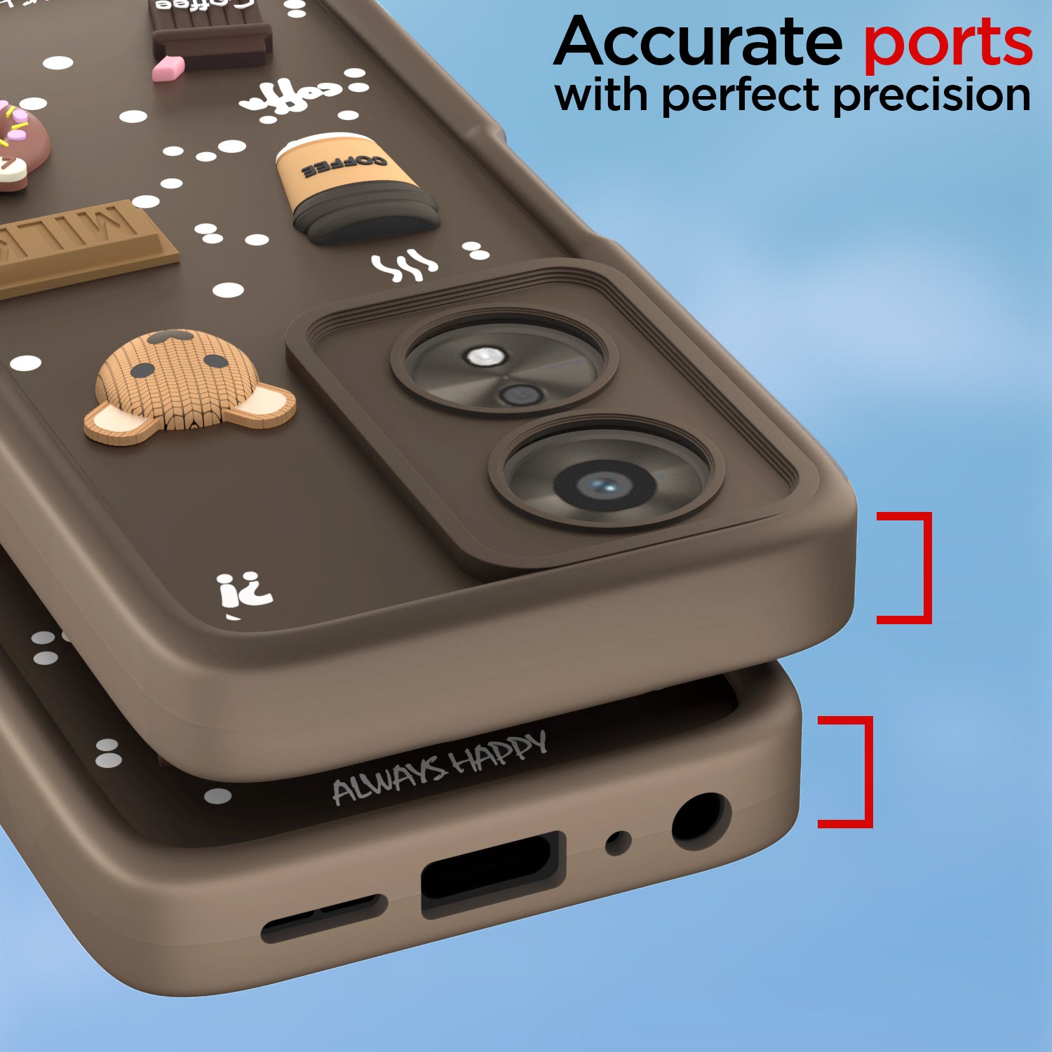 PIkkme Oppo A38 4G / Oppo A18 4G Cute Fun Cartoon 3D Bear Coffee Back Cover (Brown)