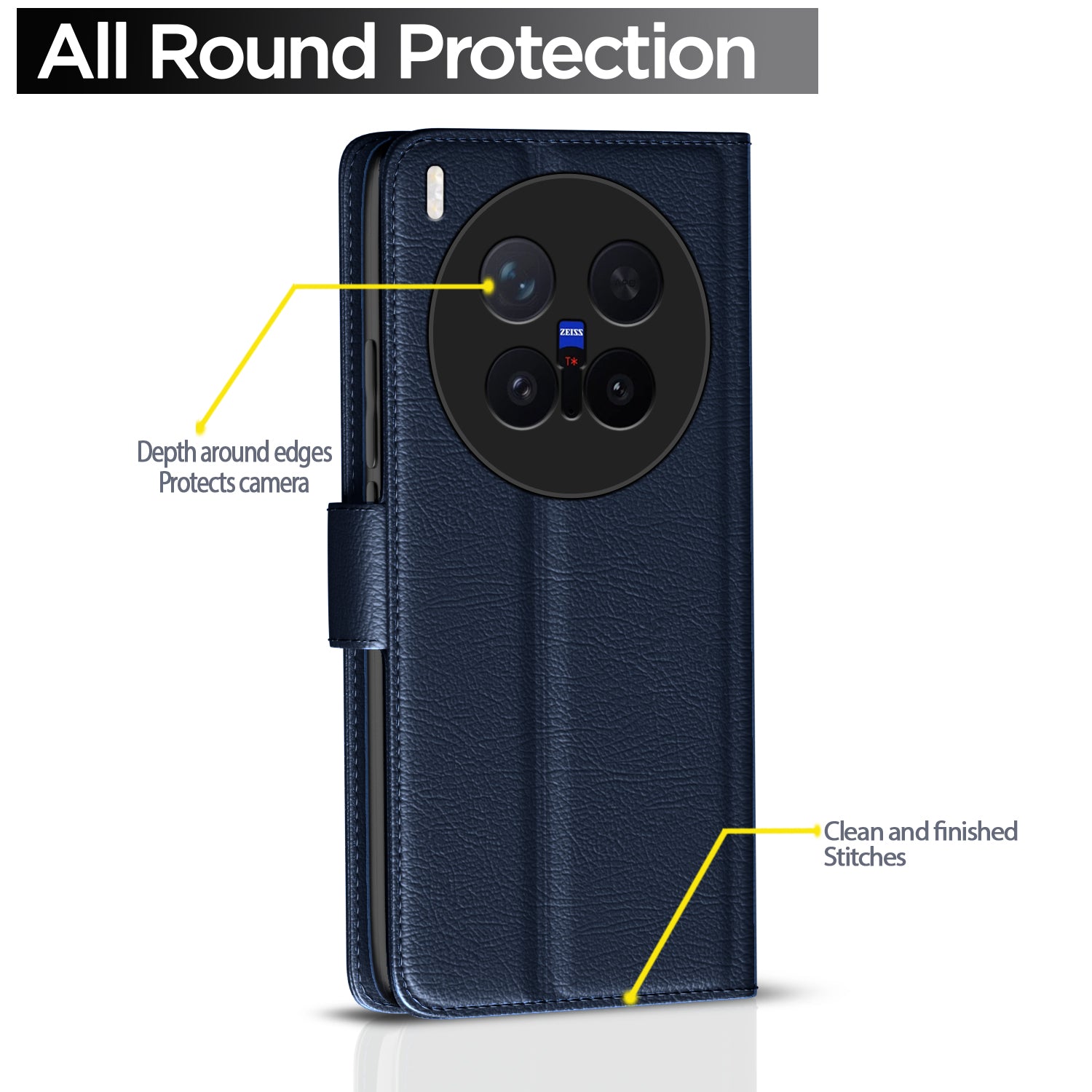 Pikkme Vivo X300 Pro 5G Premium Leather Finish Vintage Flip Cover (Blue)