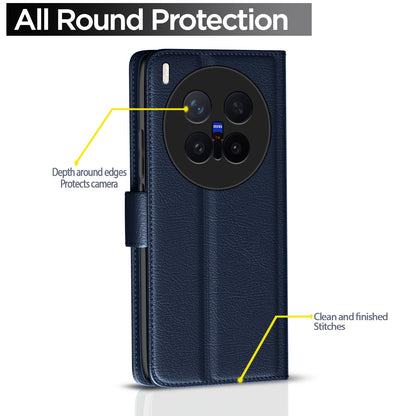 Pikkme Vivo X300 Pro 5G Premium Leather Finish Vintage Flip Cover (Blue)