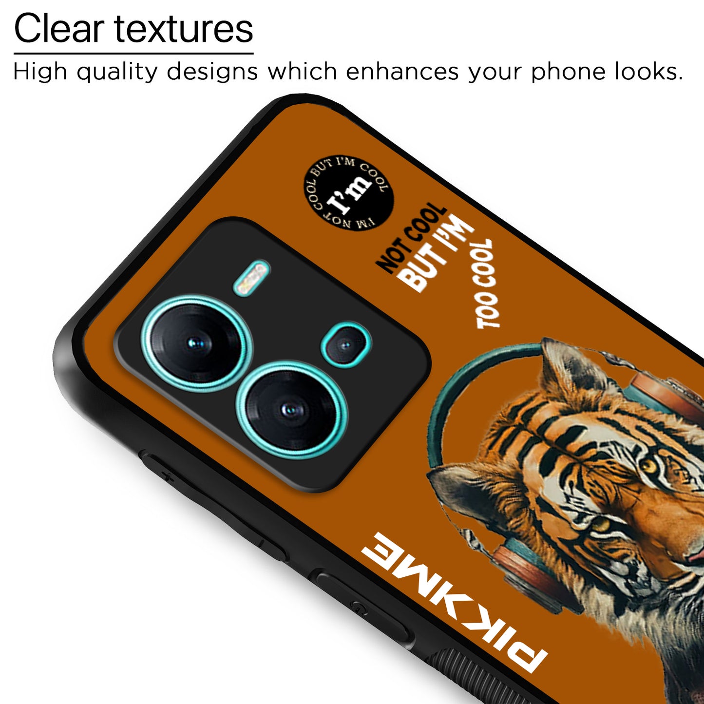 Pikkme Back Cover Pc Tpu + Printed Cool Funky Stylish Brown Tiger Swag Raised Edges Camera Protection |Bumper Case For Vivo V25 5G (Design 09)