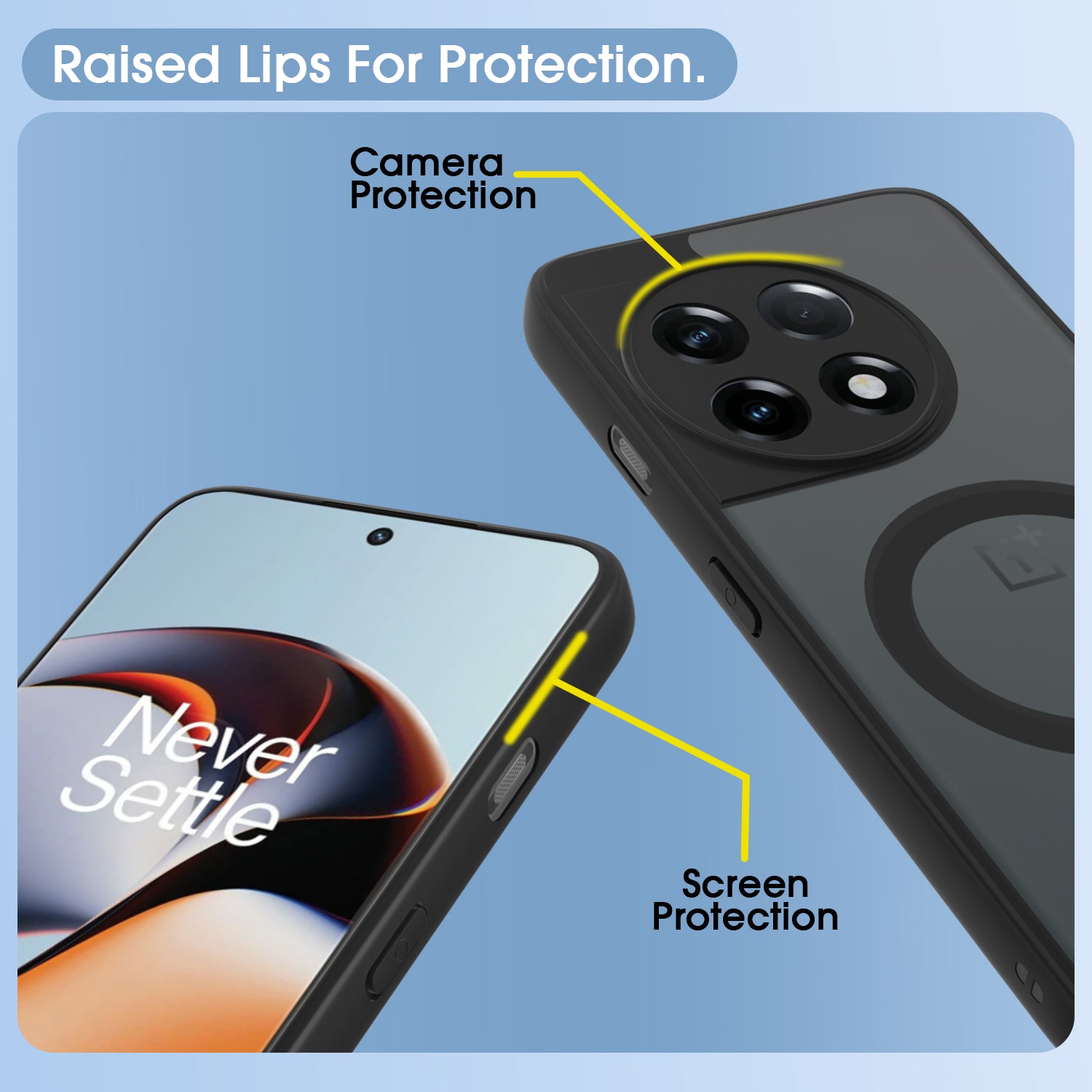 Pikkme OnePlus 11R 5G Eagle 2 Mag-Safe Smoke Shockproof Hard Transparent Back Cover (Black)