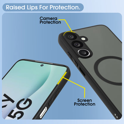 Pikkme Samsung Galaxy M36 5G Eagle 2 Mag-Safe Smoke Shockproof Hard Transparent Back Cover (Black)