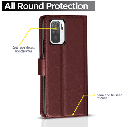 Pikkme Redmi Note 10 / Note 10s Button Flip Cover (Brown)