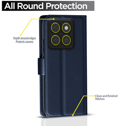 Pikkme Motorola Moto Edge 70 5G Premium Leather Finish Vintage Flip Cover (Blue)