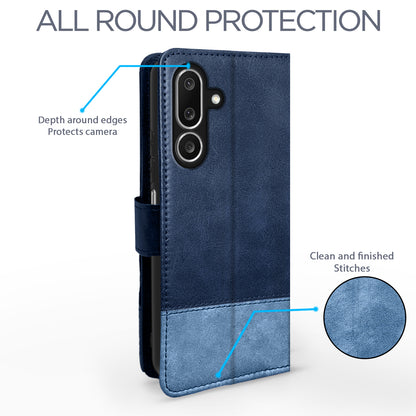 Pikkme Samsung Galaxy M36 5G Dual-Tone PU Leather Finish Magnetic Flip Cover (Navy & LightBlue)